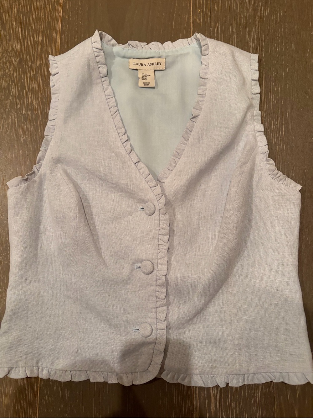 Laura Ashley Pale Blue Ruffle-Trim Sleeveless Button Vest